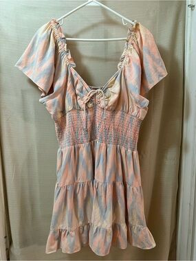 Cleobella Pastel Smocked Mini Dress Cotton Puff Sleeve Tiered Boho Size L